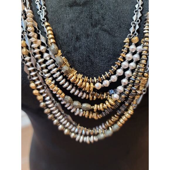 Women's Layered Black And Gold Beaded Necklace With Vintage Hook Clasp - Picture 2 of 6